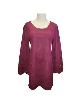 Mint Faux Suede Low Cross Back Long Bell Sleeve Dress Large